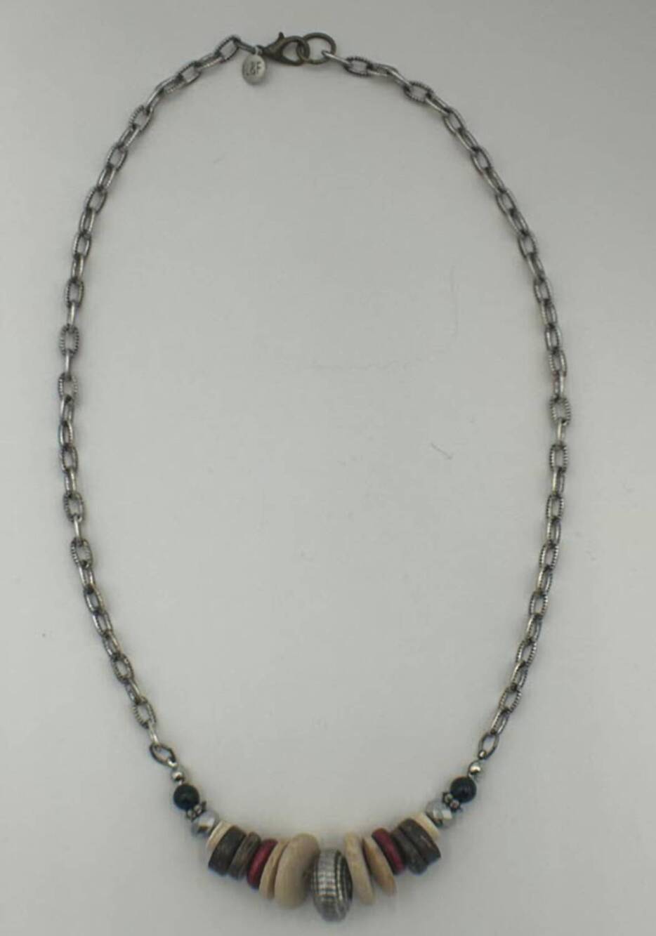 NEW LEGEND OR LIES women's short center stacked beaded necklace in silver multi